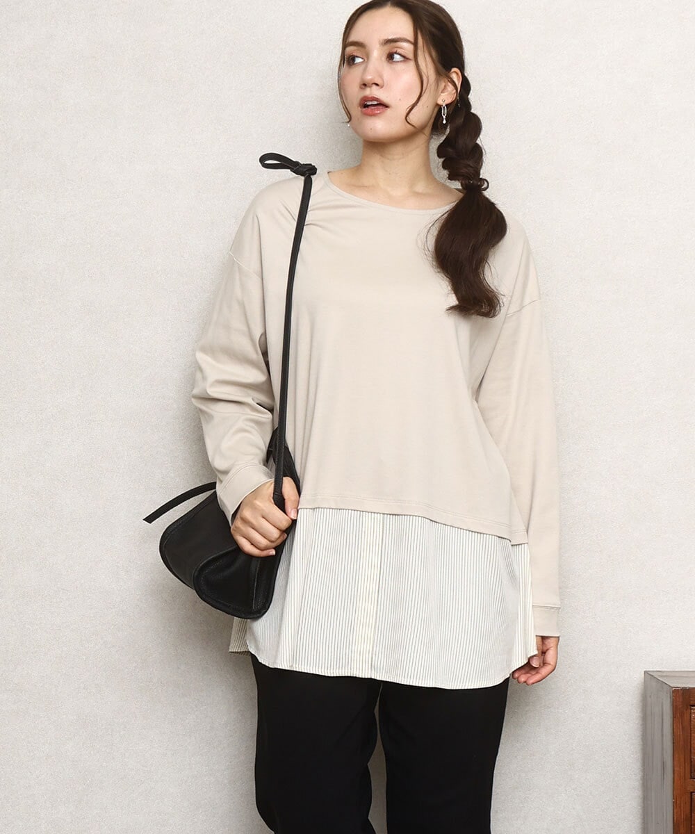 OLKKA24099 eur3(エウルキューブ) 【大きいサイズ】シャツレイヤード風カットソー ベージュ(82)