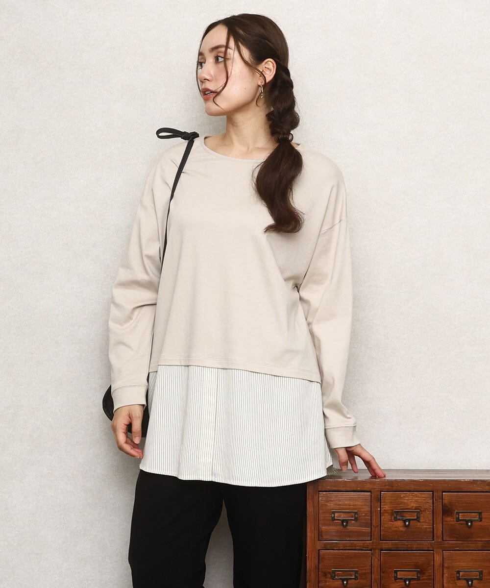 OLKKA24099 eur3(エウルキューブ) 【大きいサイズ】シャツレイヤード風カットソー ベージュ(82)