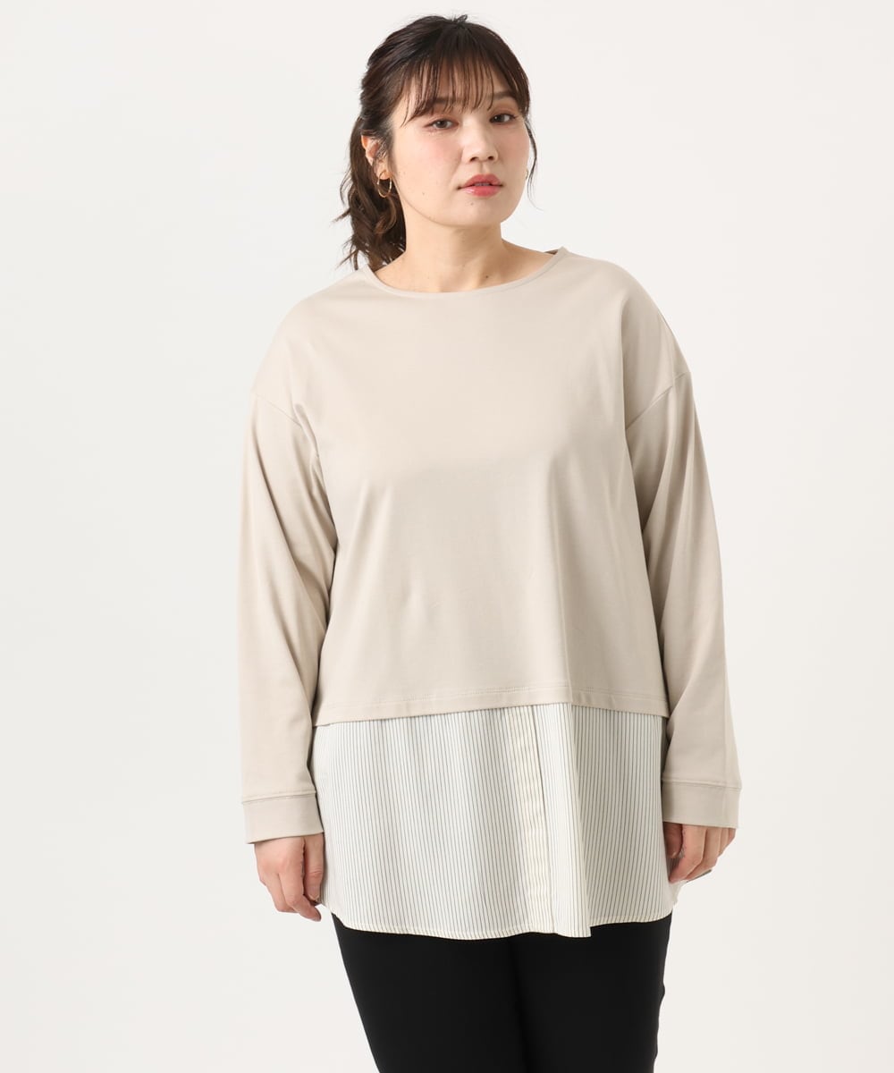 OLKKA24099 eur3(エウルキューブ) 【大きいサイズ】シャツレイヤード風カットソー ベージュ(82)