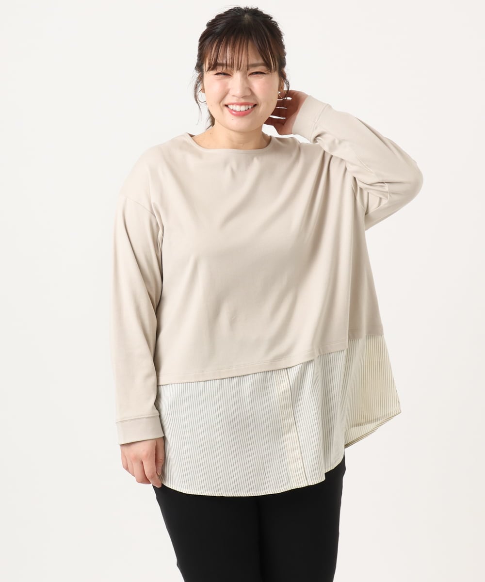OLKKA24099 eur3(エウルキューブ) 【大きいサイズ】シャツレイヤード風カットソー ベージュ(82)