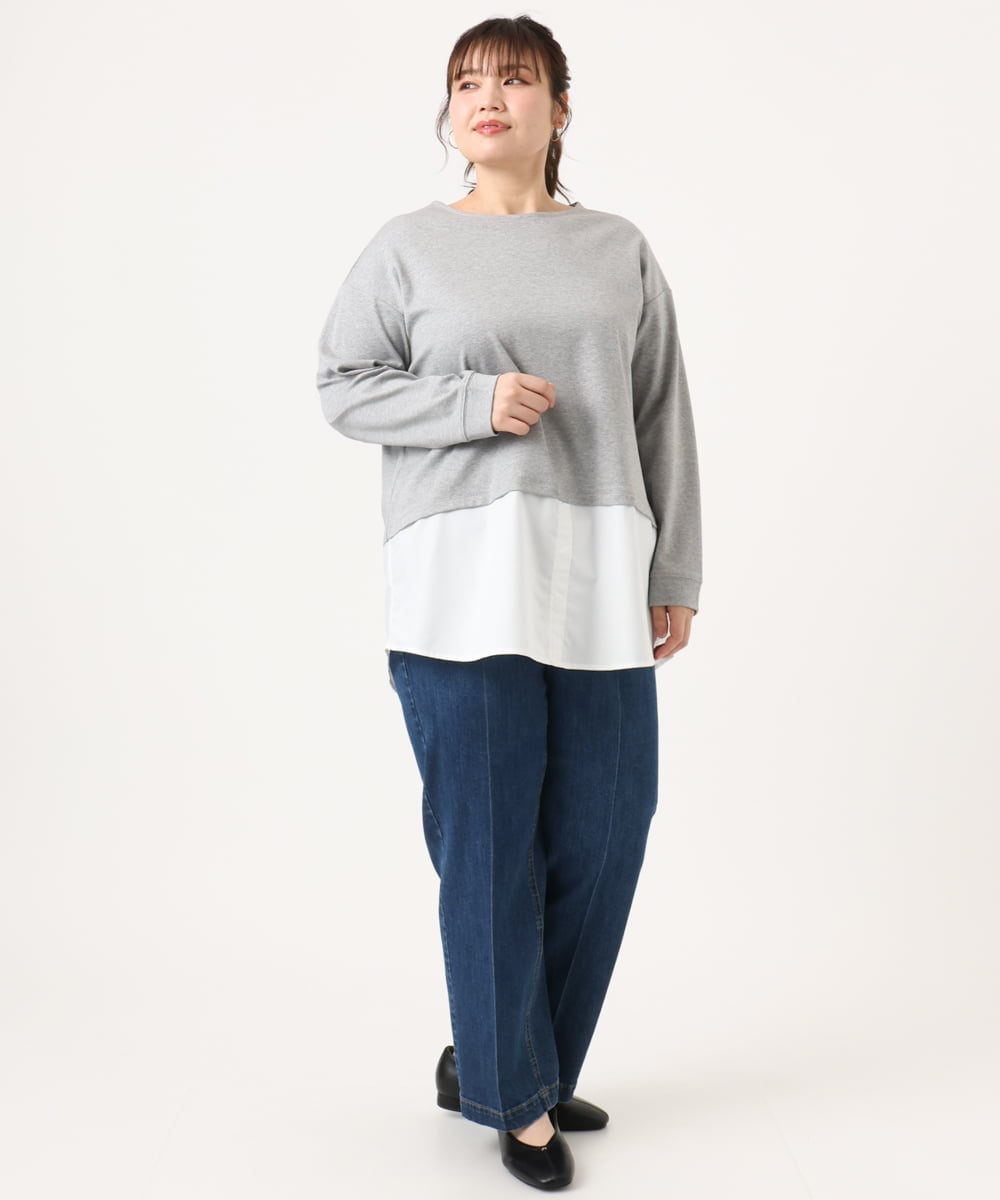 OLKKA24099 eur3(エウルキューブ) 【大きいサイズ】シャツレイヤード風カットソー グレー(92)