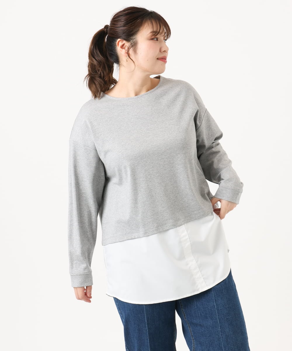 OLKKA24099 eur3(エウルキューブ) 【大きいサイズ】シャツレイヤード風カットソー グレー(92)