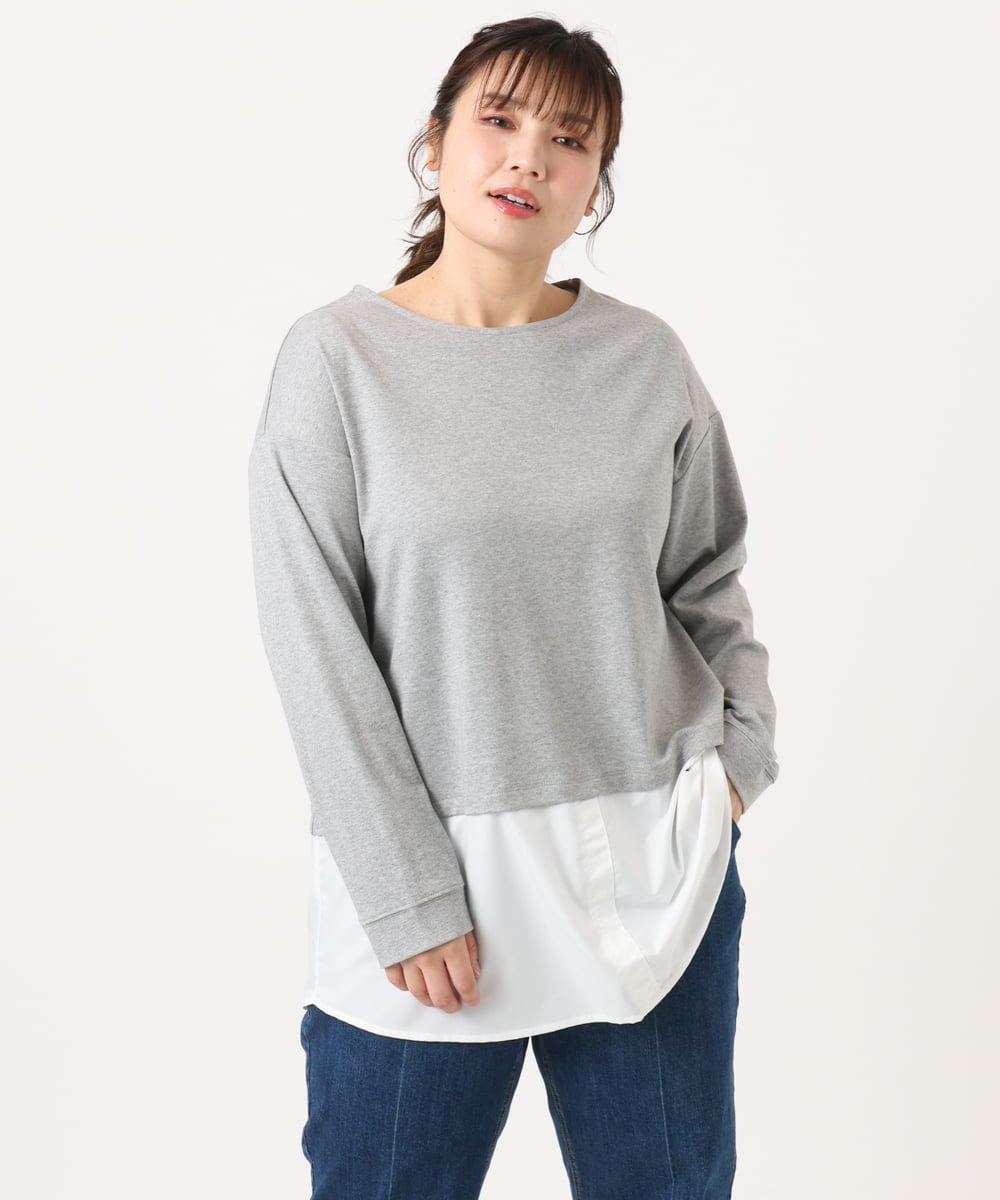 OLKKA24099 eur3(エウルキューブ) 【大きいサイズ】シャツレイヤード風カットソー グレー(92)