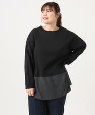 OLKKA24099 eur3(エウルキューブ) 【大きいサイズ】シャツレイヤード風カットソー ブラック(94)