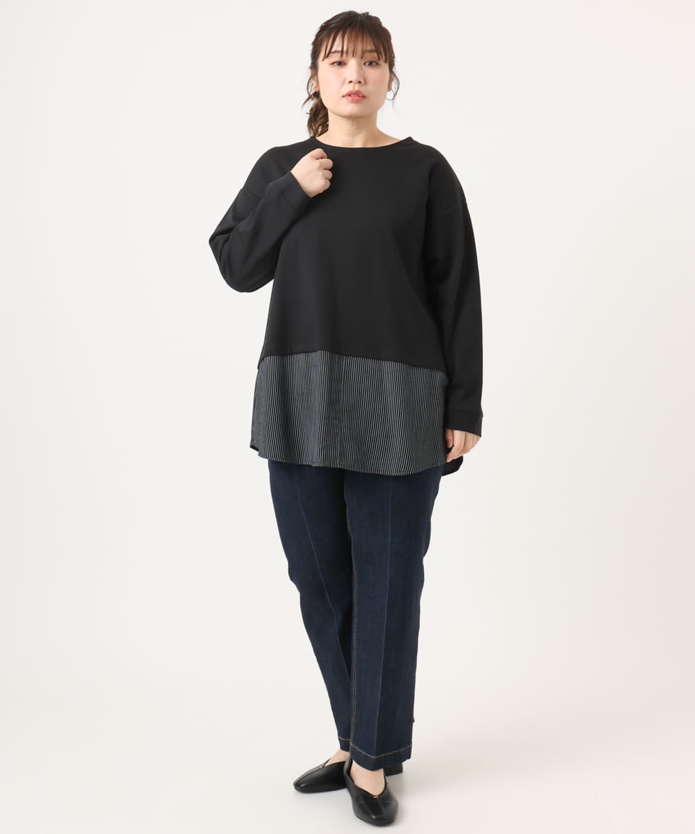 OLKKA24099 eur3(エウルキューブ) 【大きいサイズ】シャツレイヤード風カットソー ブラック(94)