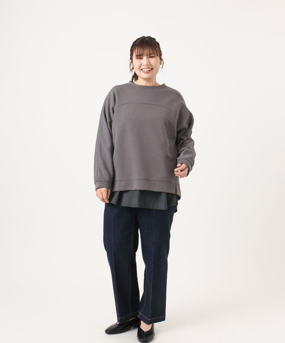 OLKKA24099 eur3(エウルキューブ) 【大きいサイズ】シャツレイヤード風カットソー ブラック(94)