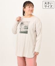 OLKKD10064 eur3(エウルキューブ) 【大きいサイズ】プリント長袖Tシャツ グレージュ