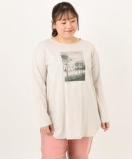 OLKKD10064 eur3(エウルキューブ) 【大きいサイズ】プリント長袖Tシャツ グレージュ
