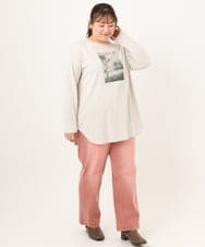 OLKKD10064 eur3(エウルキューブ) 【大きいサイズ】プリント長袖Tシャツ グレージュ