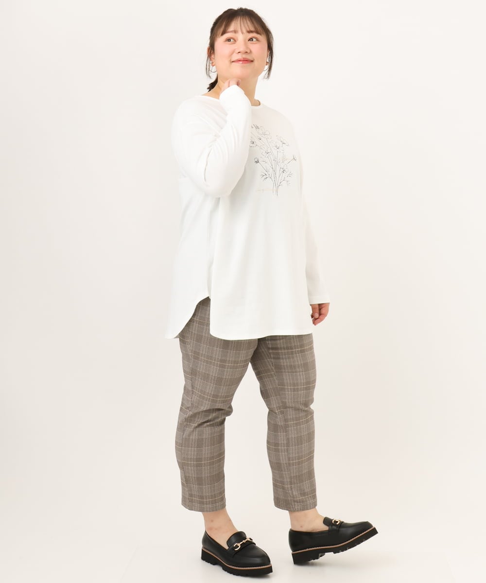 OLKKD10064 eur3(エウルキューブ) 【大きいサイズ】プリント長袖Tシャツ ホワイト
