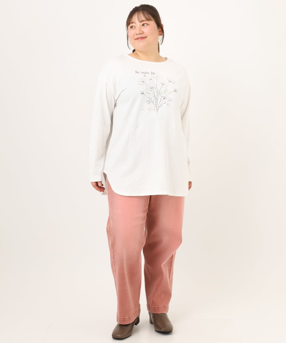 OLKKD10064 eur3(エウルキューブ) 【大きいサイズ】プリント長袖Tシャツ ホワイト