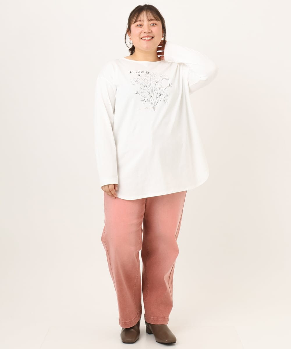 OLKKD10064 eur3(エウルキューブ) 【大きいサイズ】プリント長袖Tシャツ ホワイト