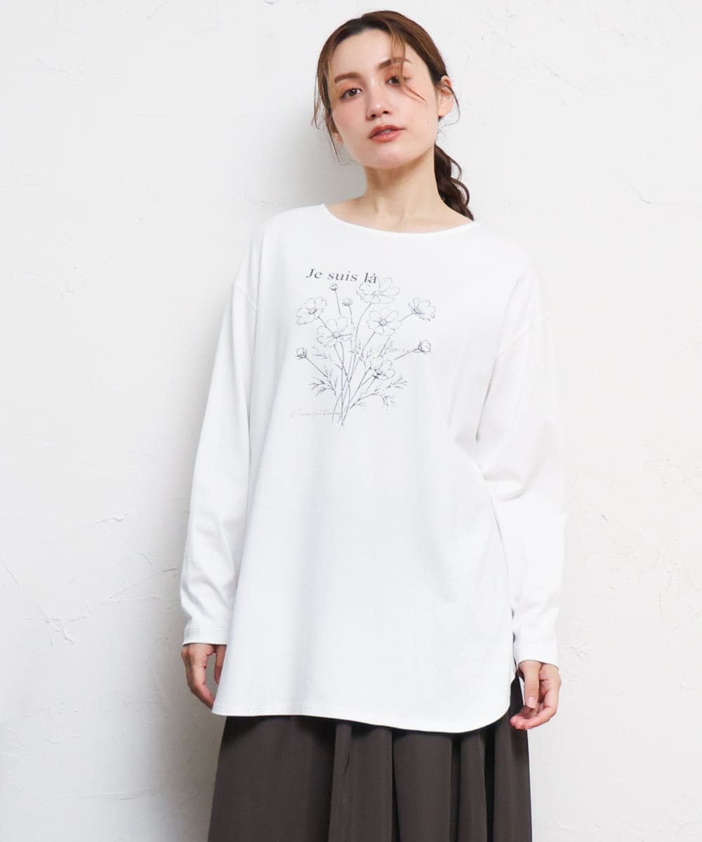 OLKKD10064 eur3(エウルキューブ) 【大きいサイズ】プリント長袖Tシャツ ホワイト