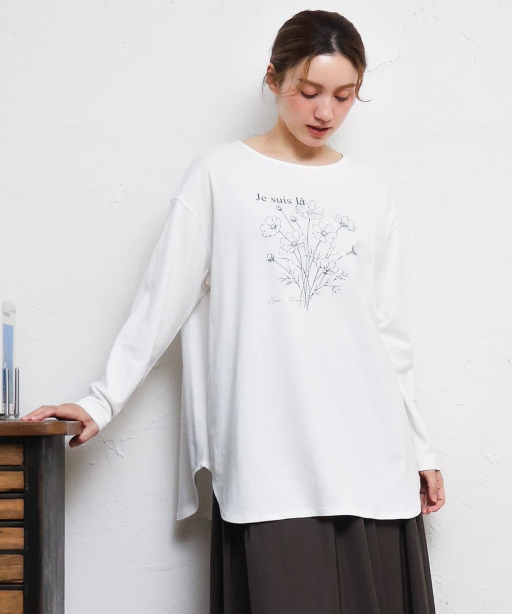OLKKD10064 eur3(エウルキューブ) 【大きいサイズ】プリント長袖Tシャツ ホワイト