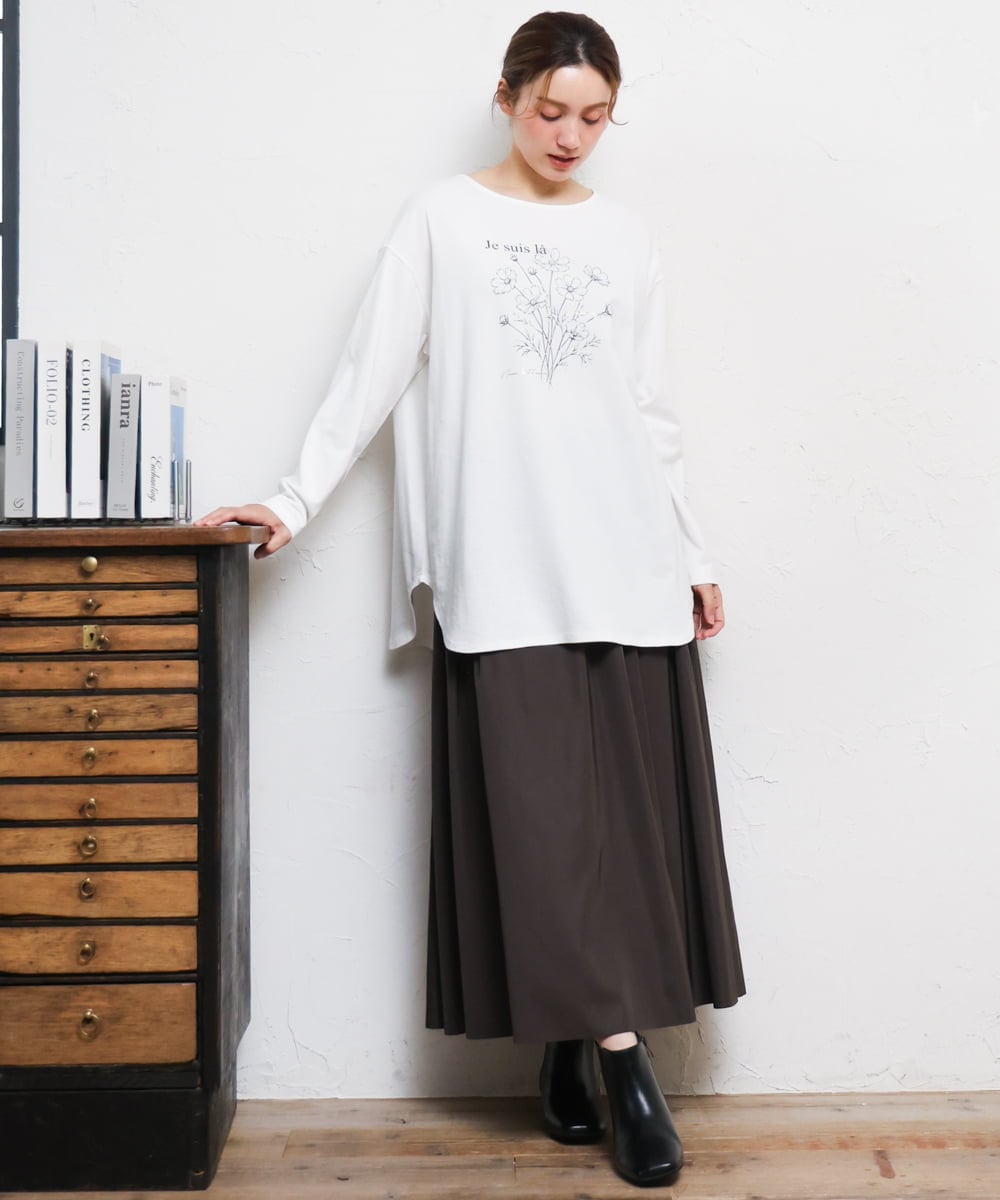 OLKKD10064 eur3(エウルキューブ) 【大きいサイズ】プリント長袖Tシャツ ホワイト