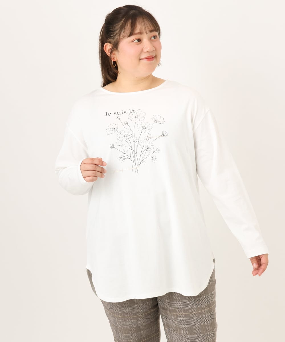 OLKKD10064 eur3(エウルキューブ) 【大きいサイズ】プリント長袖Tシャツ ホワイト
