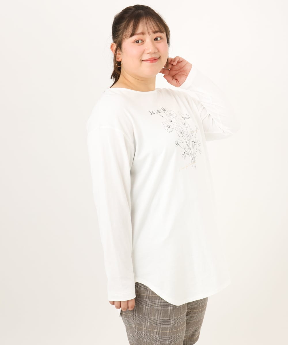 OLKKD10064 eur3(エウルキューブ) 【大きいサイズ】プリント長袖Tシャツ ホワイト