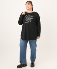 OLKKD10064 eur3(エウルキューブ) 【大きいサイズ】プリント長袖Tシャツ ブラック