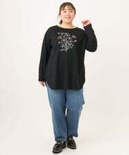 OLKKD10064 eur3(エウルキューブ) 【大きいサイズ】プリント長袖Tシャツ ブラック