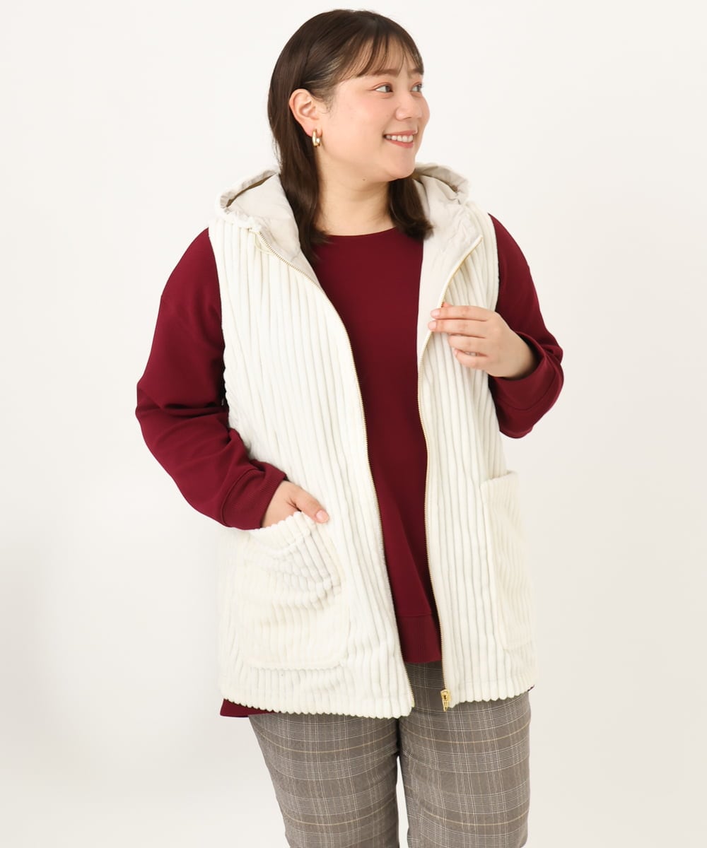 OLKKD11089 eur3(エウルキューブ) 【大きいサイズ】袖リブイレヘムカットソー ワイン