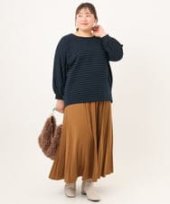 OLKKD15064 eur3(エウルキューブ) 【大きいサイズ】リップルボーダーカットソー ネイビー