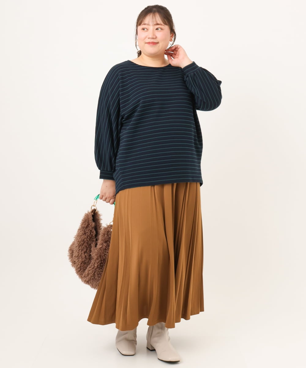 OLKKD15064 eur3(エウルキューブ) 【大きいサイズ】リップルボーダーカットソー ネイビー