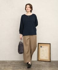 OLKKD15064 eur3(エウルキューブ) 【大きいサイズ】リップルボーダーカットソー ネイビー