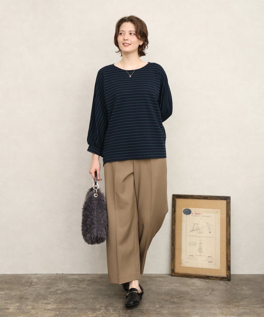 OLKKD15064 eur3(エウルキューブ) 【大きいサイズ】リップルボーダーカットソー ネイビー