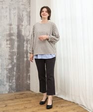 OLKKD15064 eur3(エウルキューブ) 【大きいサイズ】リップルボーダーカットソー グレージュ