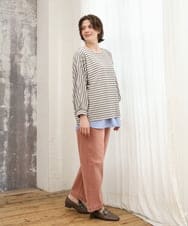 OLKKD15064 eur3(エウルキューブ) 【大きいサイズ】リップルボーダーカットソー グレージュ