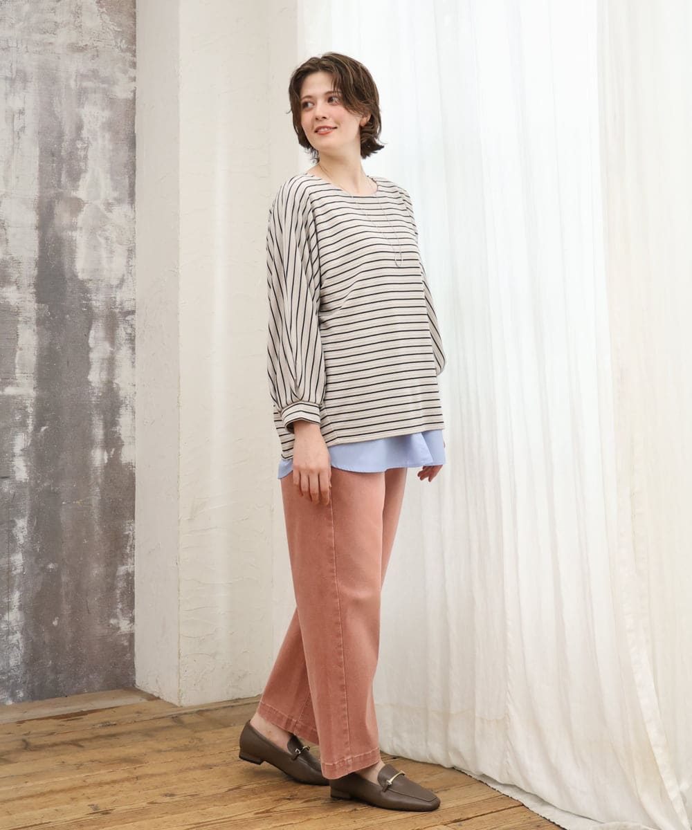 OLKKD15064 eur3(エウルキューブ) 【大きいサイズ】リップルボーダーカットソー グレージュ