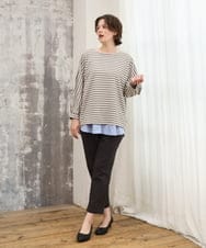 OLKKD15064 eur3(エウルキューブ) 【大きいサイズ】リップルボーダーカットソー グレージュ