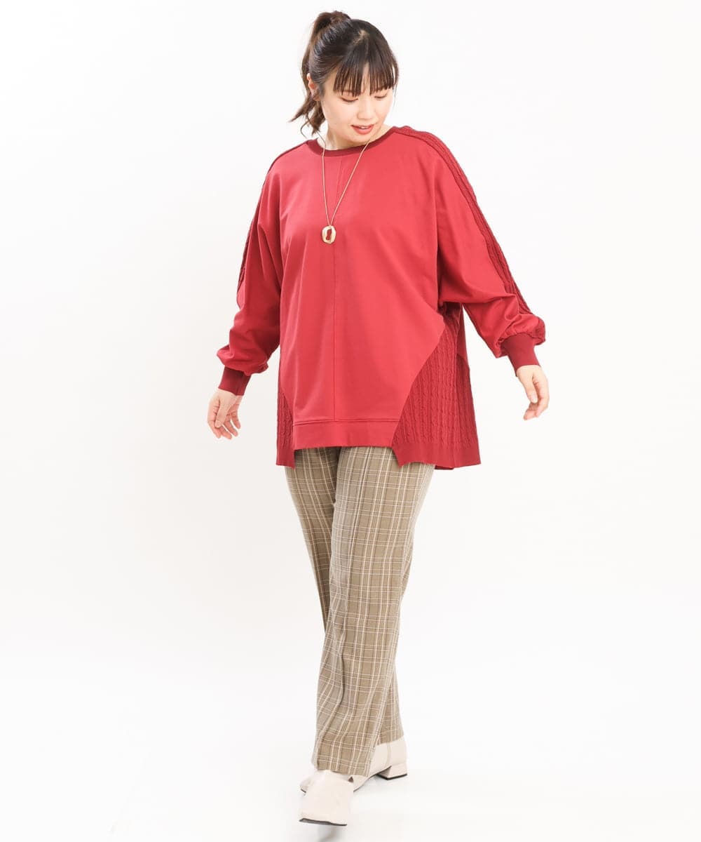 OLKKS07089 eur3(エウルキューブ) 【大きいサイズ】裏毛ニットコンビトップス レッド(05)