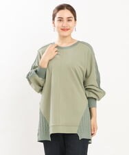 OLKKS07089 eur3(エウルキューブ) 【大きいサイズ】裏毛ニットコンビトップス カーキ(36)
