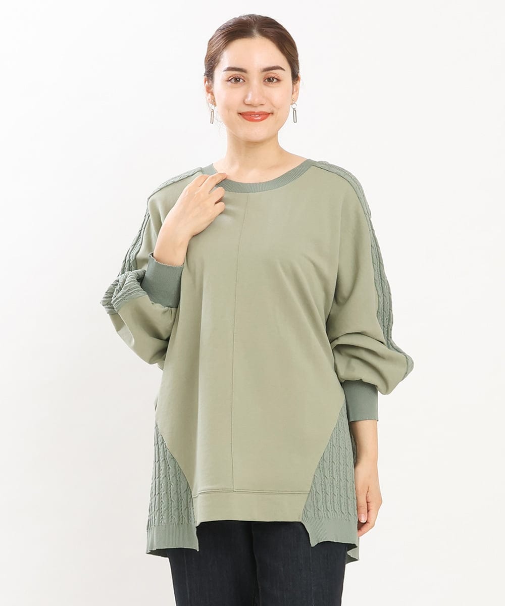 OLKKS07089 eur3(エウルキューブ) 【大きいサイズ】裏毛ニットコンビトップス カーキ(36)