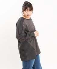 OLKKS07089 eur3(エウルキューブ) 【大きいサイズ】裏毛ニットコンビトップス ダークグレー(93)
