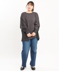 OLKKS07089 eur3(エウルキューブ) 【大きいサイズ】裏毛ニットコンビトップス ダークグレー(93)