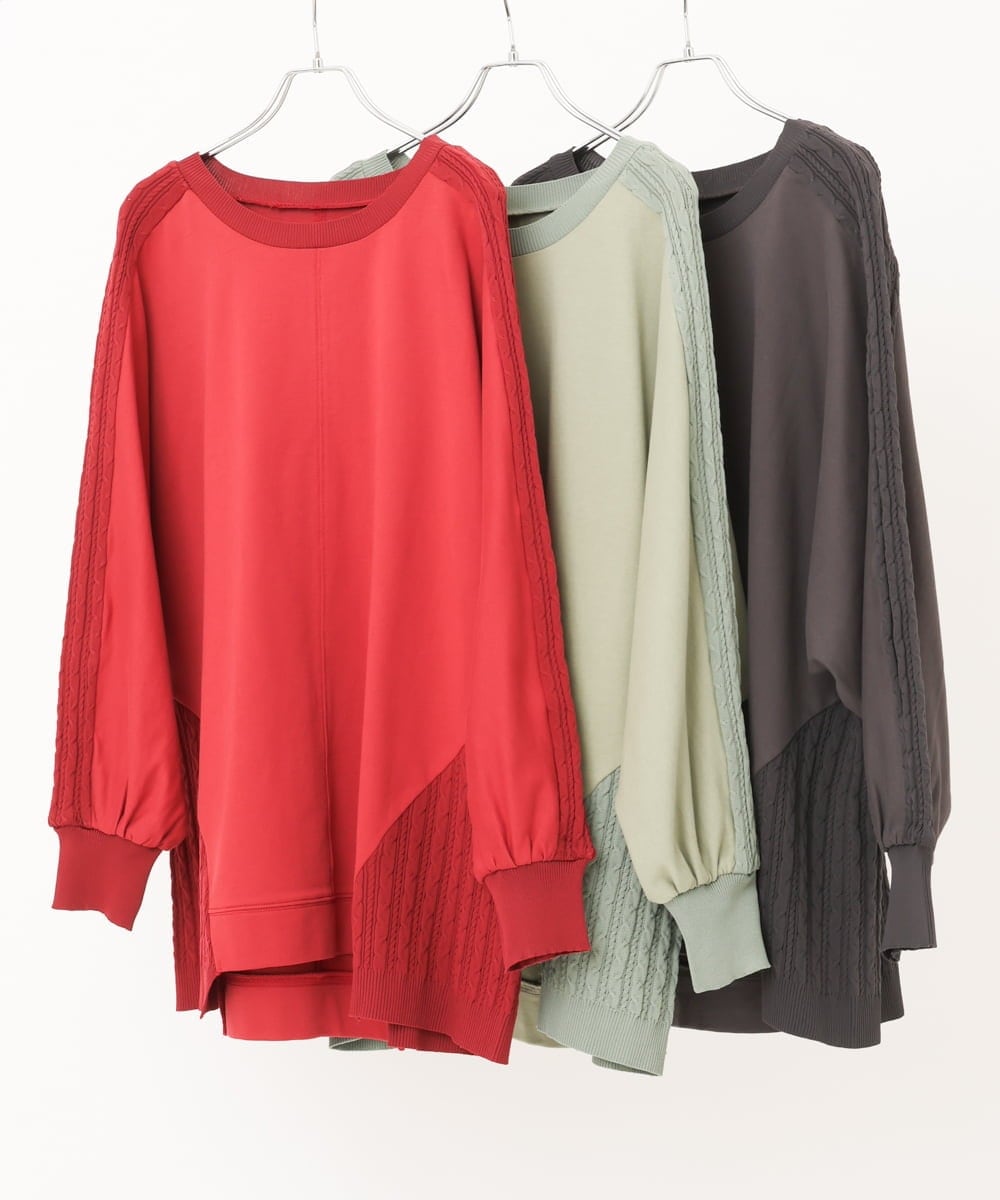 OLKKS07089 eur3(エウルキューブ) 【大きいサイズ】裏毛ニットコンビトップス ダークグレー(93)