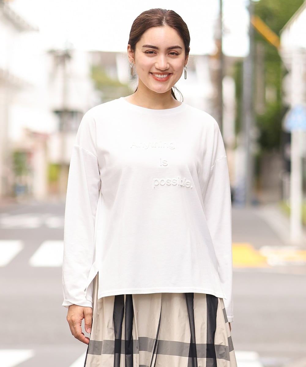 OLKKS10079 eur3(エウルキューブ) 【大きいサイズ】ベーシックロゴカットソー ホワイト(90)