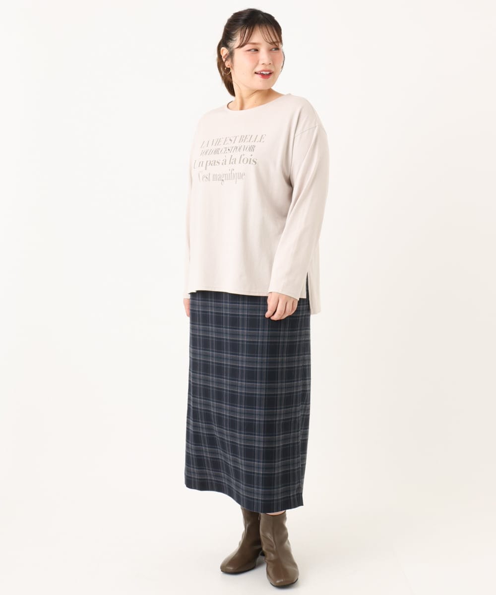 OLKLA23059 eur3(エウルキューブ) 【大きいサイズ】ロゴプリント長袖Tシャツ グレージュ(89)