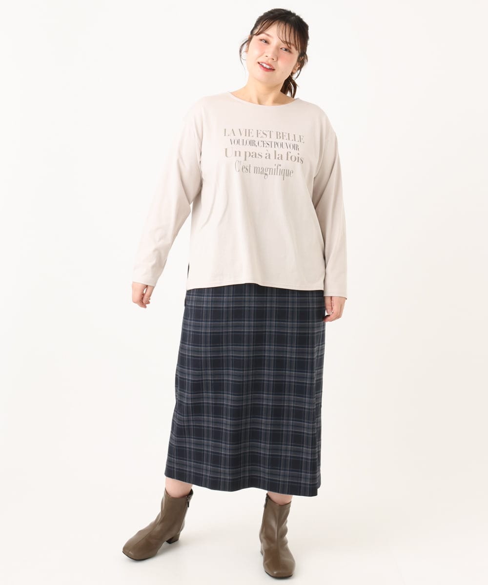 OLKLA23059 eur3(エウルキューブ) 【大きいサイズ】ロゴプリント長袖Tシャツ グレージュ(89)