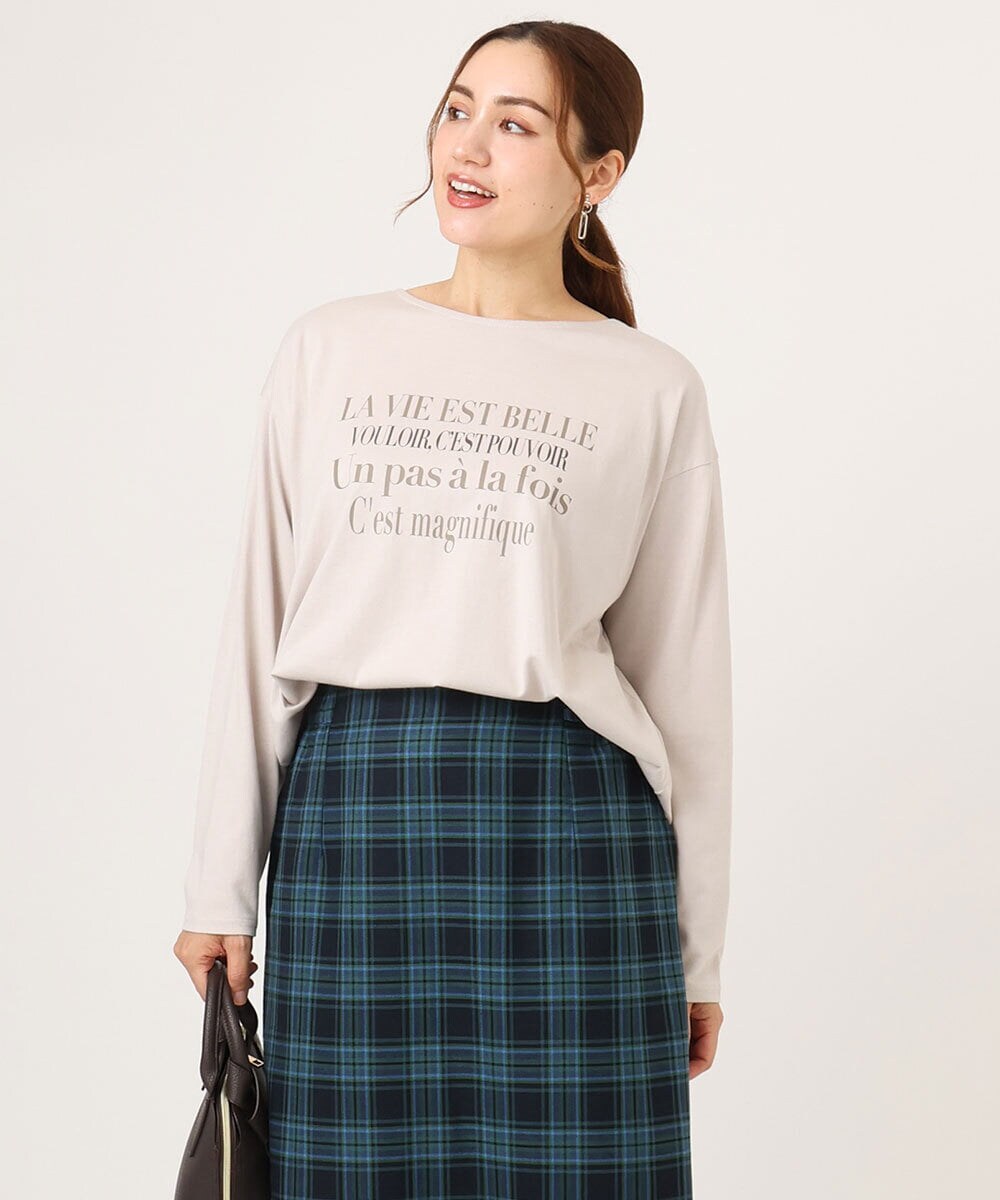 OLKLA23059 eur3(エウルキューブ) 【大きいサイズ】ロゴプリント長袖Tシャツ グレージュ(89)
