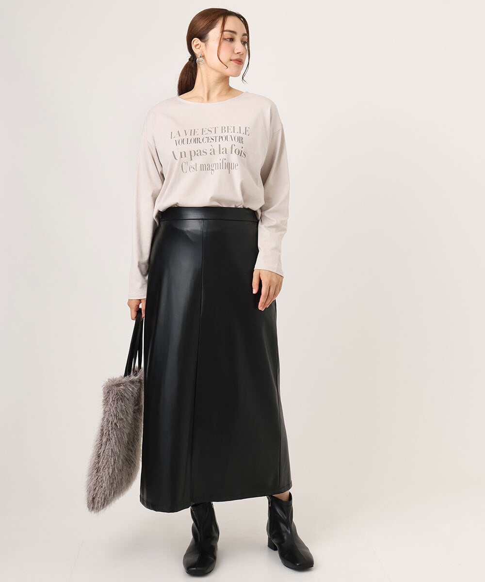 OLKLA23059 eur3(エウルキューブ) 【大きいサイズ】ロゴプリント長袖Tシャツ グレージュ(89)