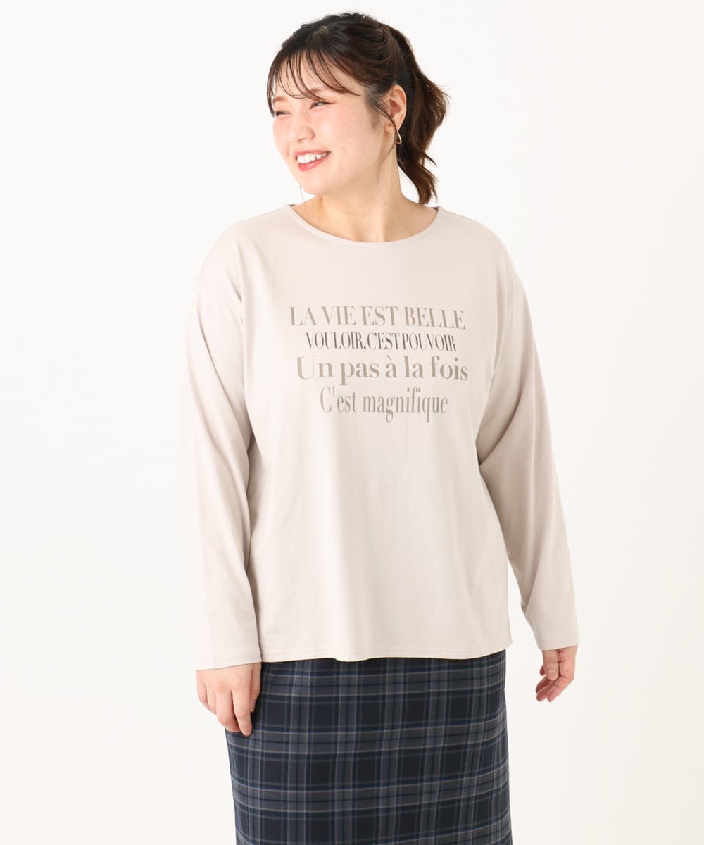 OLKLA23059 eur3(エウルキューブ) 【大きいサイズ】ロゴプリント長袖Tシャツ グレージュ(89)