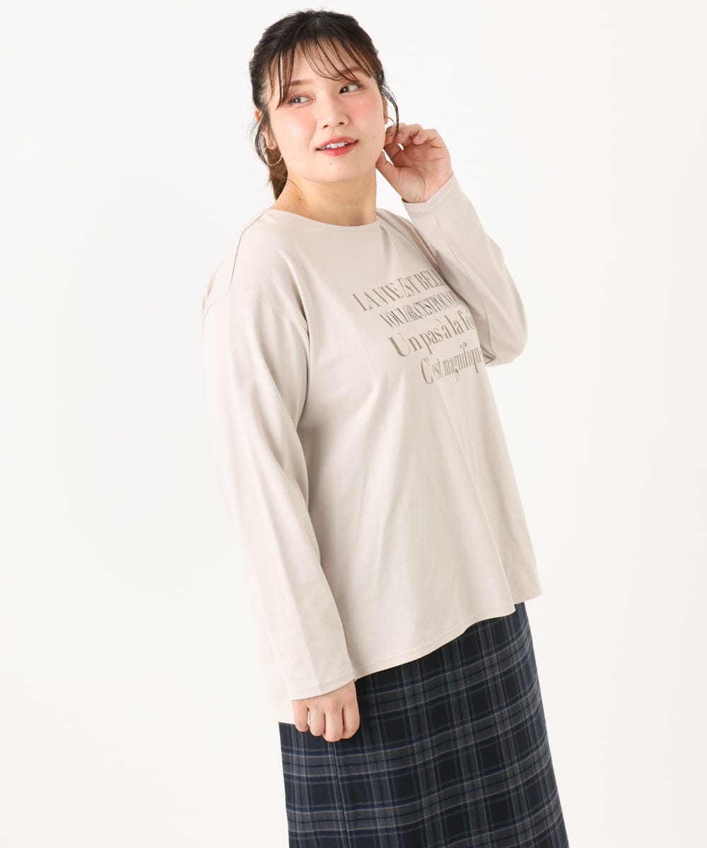 OLKLA23059 eur3(エウルキューブ) 【大きいサイズ】ロゴプリント長袖Tシャツ グレージュ(89)