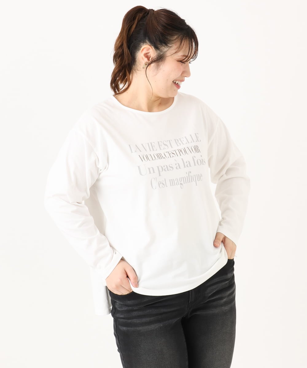 OLKLA23059 eur3(エウルキューブ) 【大きいサイズ】ロゴプリント長袖Tシャツ ホワイト(90)