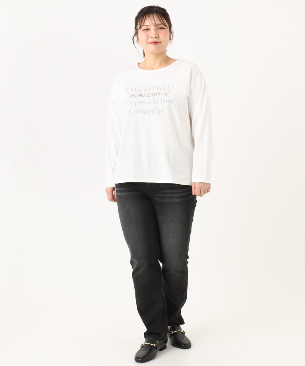 OLKLA23059 eur3(エウルキューブ) 【大きいサイズ】ロゴプリント長袖Tシャツ ホワイト(90)