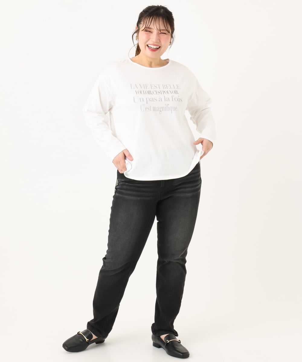 OLKLA23059 eur3(エウルキューブ) 【大きいサイズ】ロゴプリント長袖Tシャツ ホワイト(90)