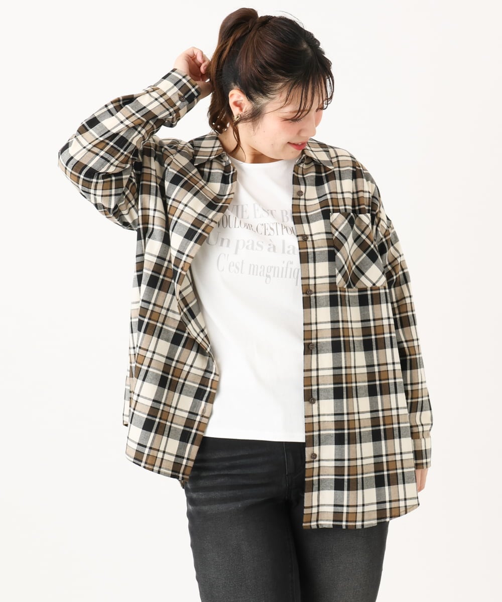 OLKLA23059 eur3(エウルキューブ) 【大きいサイズ】ロゴプリント長袖Tシャツ ホワイト(90)