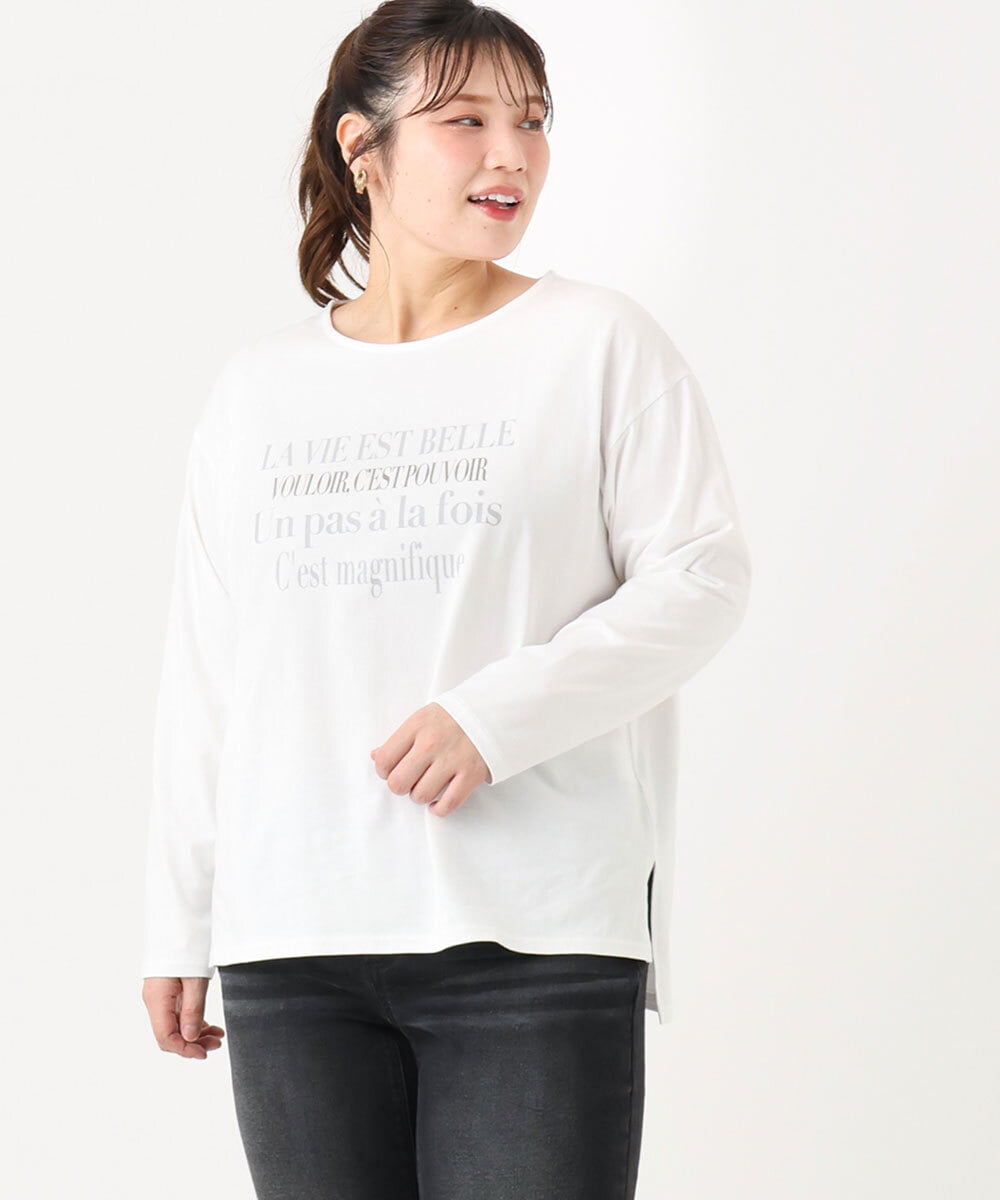 OLKLA23059 eur3(エウルキューブ) 【大きいサイズ】ロゴプリント長袖Tシャツ ホワイト(90)